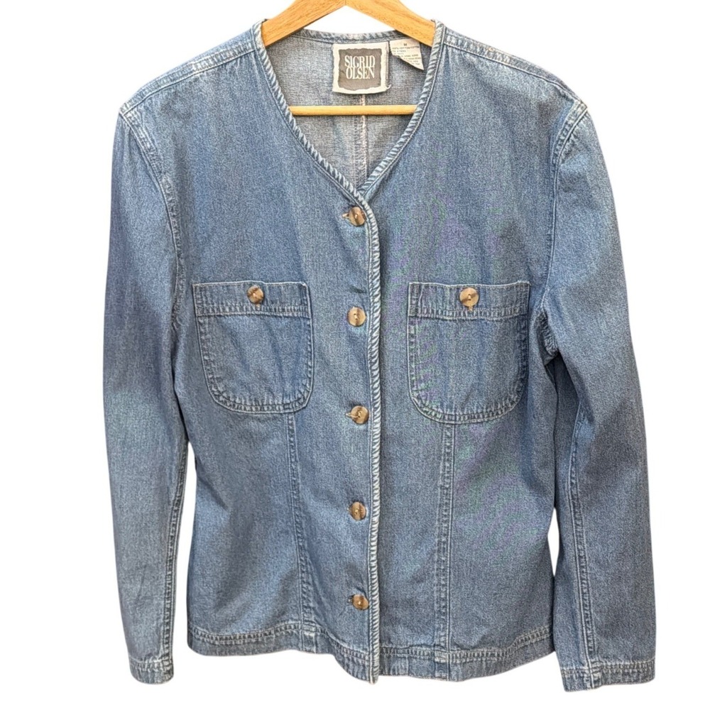 Vintage 90's Sigrid Olsen Denim Jacket Coastal Grandma Minimalist 90s Aesthetic